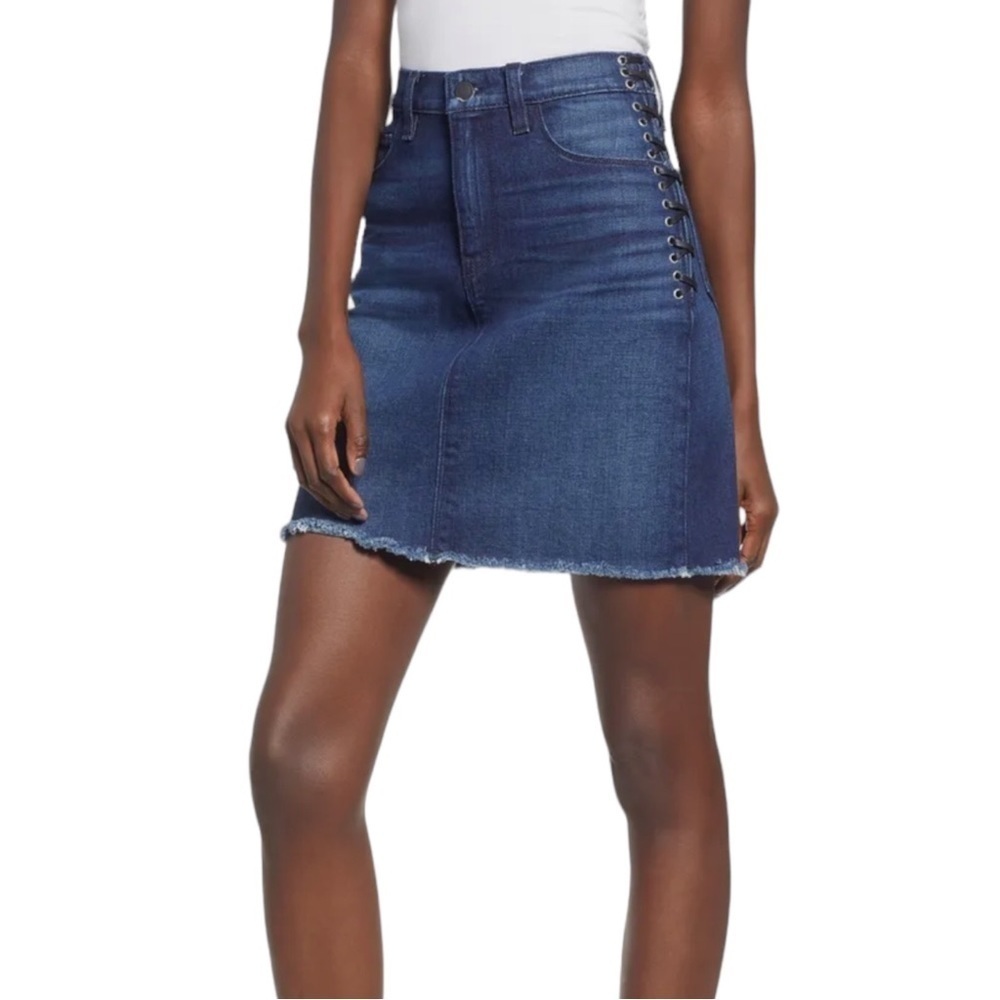 HUDSON Lulu Side Lace-up Jean Skirt w/ Distressed Hem in Deep Dark Blue Sz 28 - Picture 8 of 8